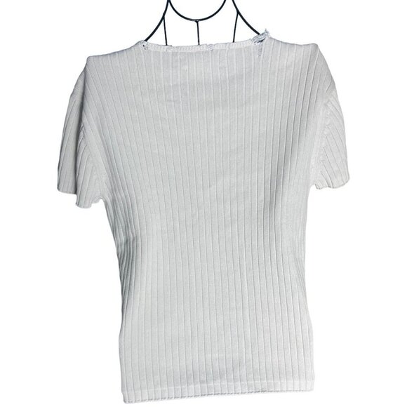 Vintage Tommy Hilfiger L Ribbed White Sweater Tee Classic Flag Logo 90s Iconic - Picture 6 of 7